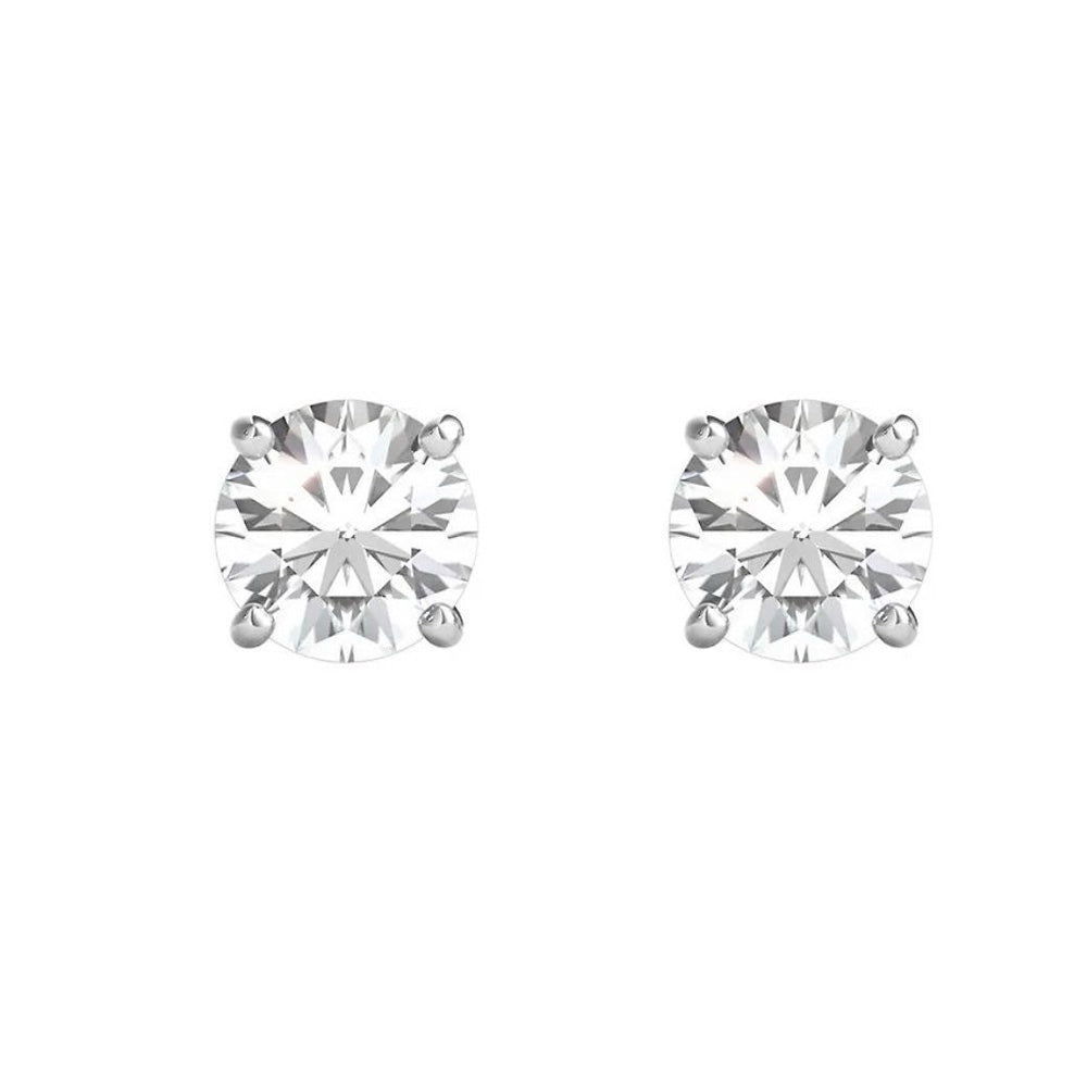 Round Stud GIA Certified Lab Grown Diamond Earrings 2 Carats White Gold 14K