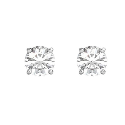 Round Stud GIA Certified Lab Grown Diamond Earrings 2 Carats White Gold 14K