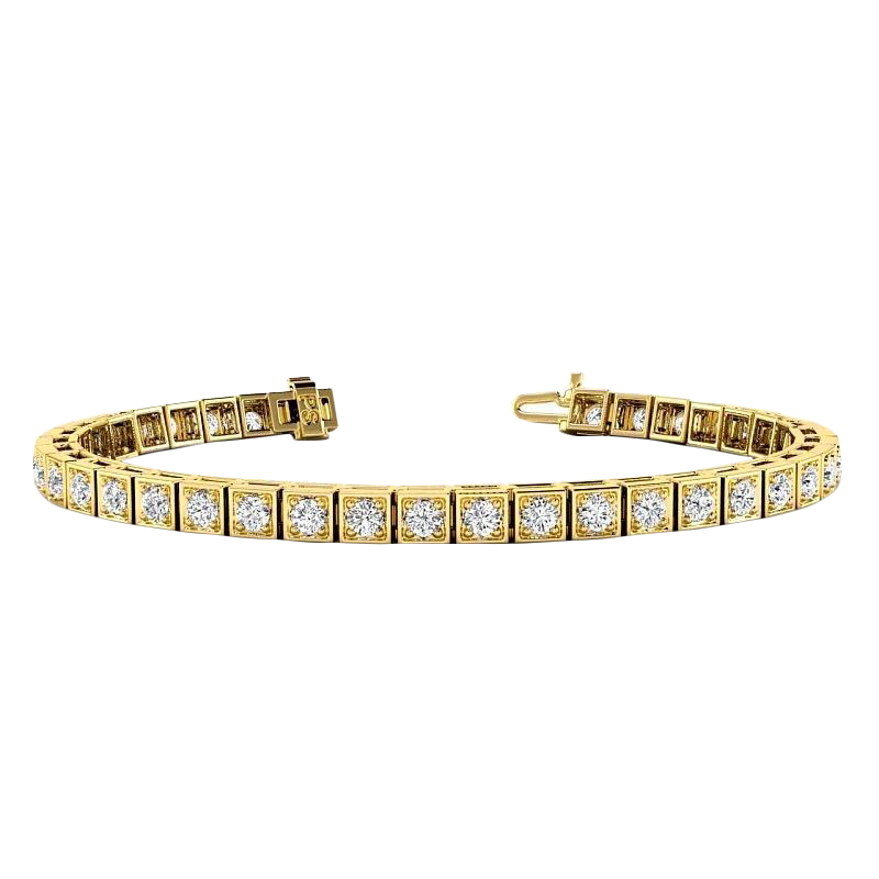 Round Cut Natural Earth Mined Diamond Ladies Tennis Bracelet 5.40 Carats Yellow Gold 14K