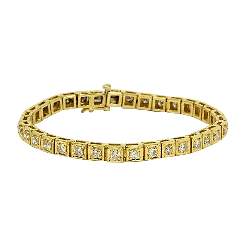 Round Cut Natural Earth Mined Diamond Ladies Tennis Bracelet 5.40 Carats Yellow Gold 14K