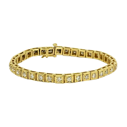 Round Cut Natural Earth Mined Diamond Ladies Tennis Bracelet 5.40 Carats Yellow Gold 14K