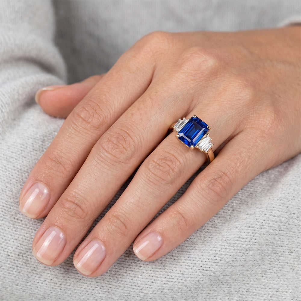 Royal Blue Sapphire Emerald Cut Colored Stone Ring 4 ct – 14K