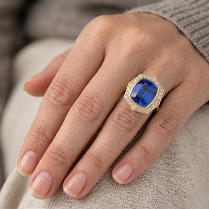 Royal Blue Sapphire Gemstone Ring – VVS 5.75 ct 14K Yellow Gold