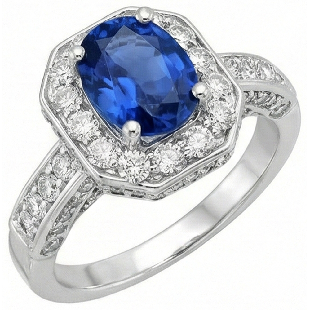 Natural Real ( Not Lab Grown )  Royal Blue Sapphire Halo Ring