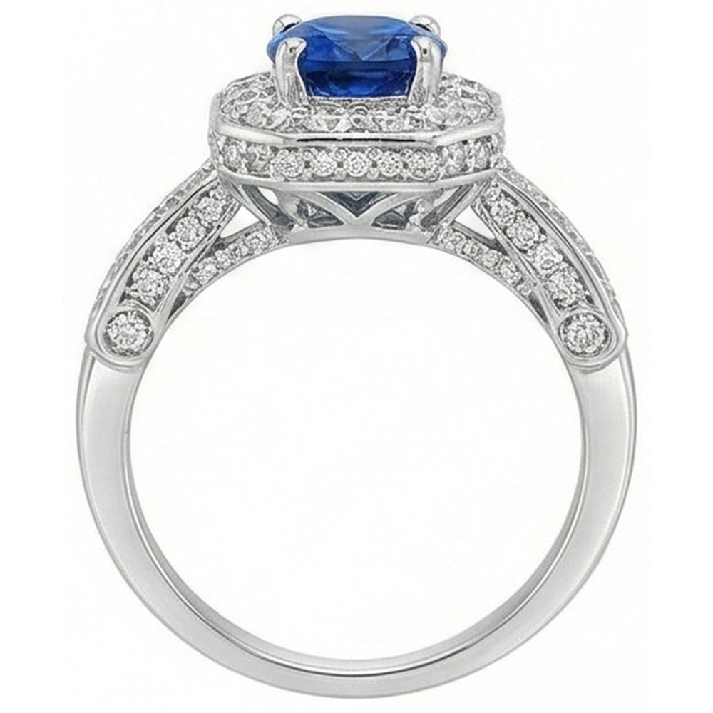Natural Real ( Not Lab Grown )  Royal Blue Sapphire Halo Ring