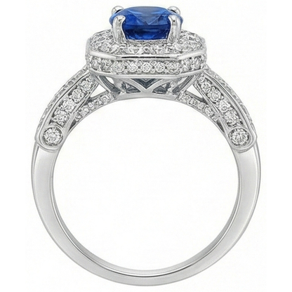 Natural Real ( Not Lab Grown )  Royal Blue Sapphire Halo Ring