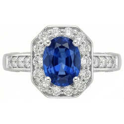 Natural Real ( Not Lab Grown )  Royal Blue Sapphire Halo Ring