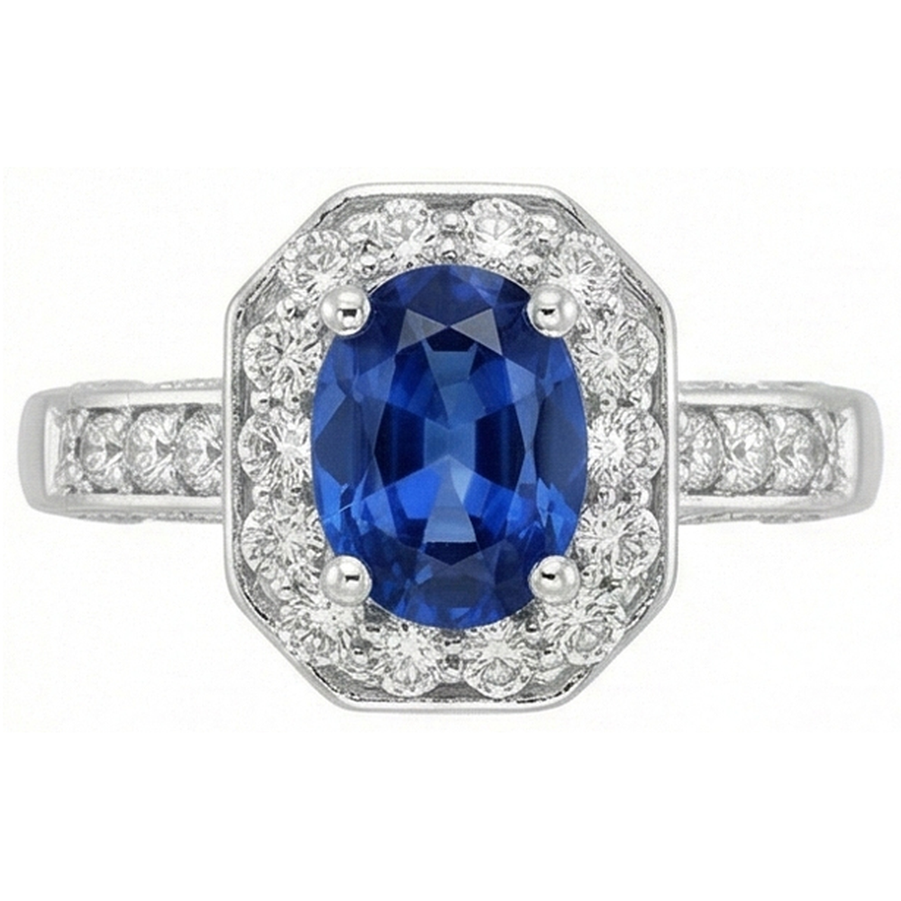 Natural Real ( Not Lab Grown )  Royal Blue Sapphire Halo Ring