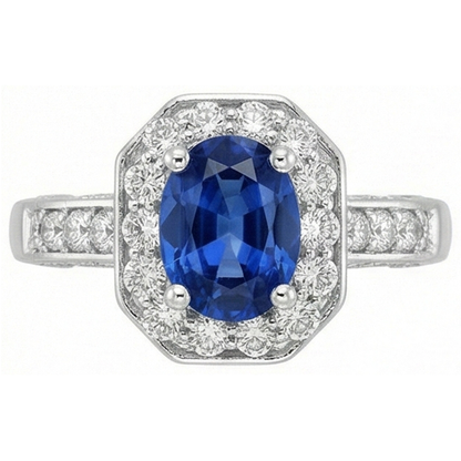 Natural Real ( Not Lab Grown )  Royal Blue Sapphire Halo Ring