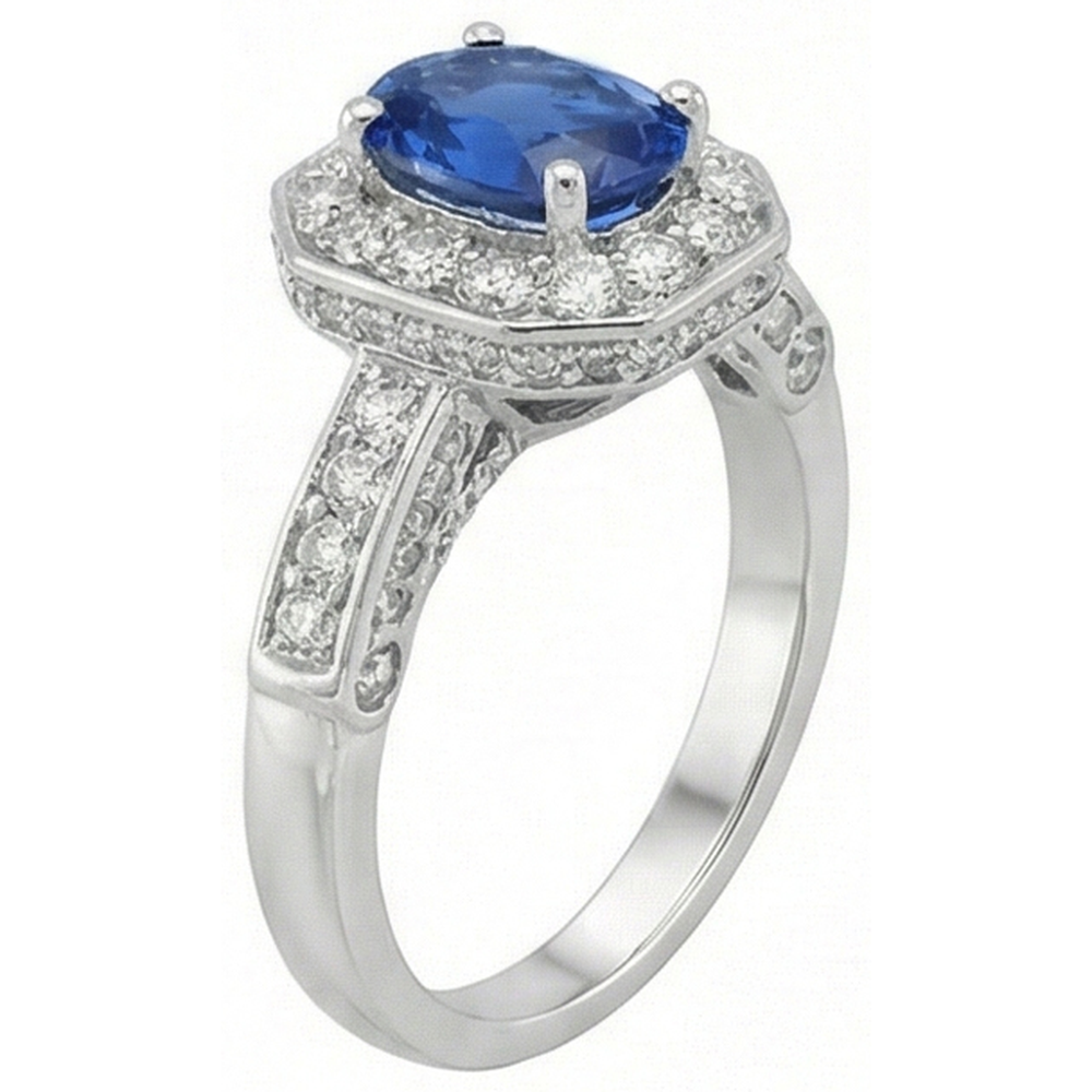 Natural Real ( Not Lab Grown )  Royal Blue Sapphire Halo Ring