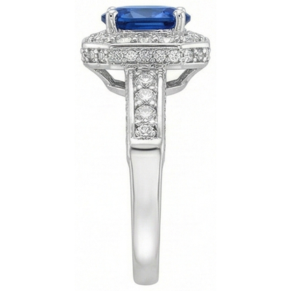 Natural Real ( Not Lab Grown )  Royal Blue Sapphire Halo Ring