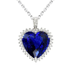 Royal Blue Sapphire Halo Heart Pendant