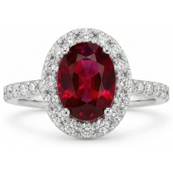 Ruby And Halo Natural Earth Mined Diamond Wedding Ring White Gold 14K 4.55 Ct