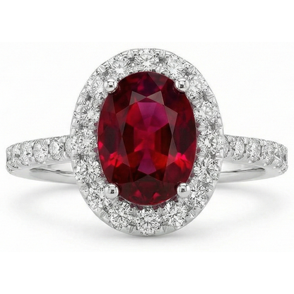 Ruby And Halo Natural Earth Mined Diamond Wedding Ring White Gold 14K 4.55 Ct