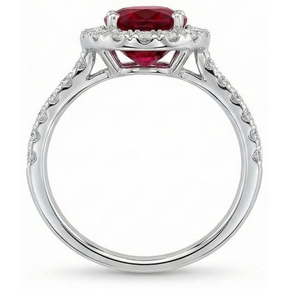 Ruby And Halo Natural Earth Mined Diamond Wedding Ring White Gold 14K 4.55 Ct
