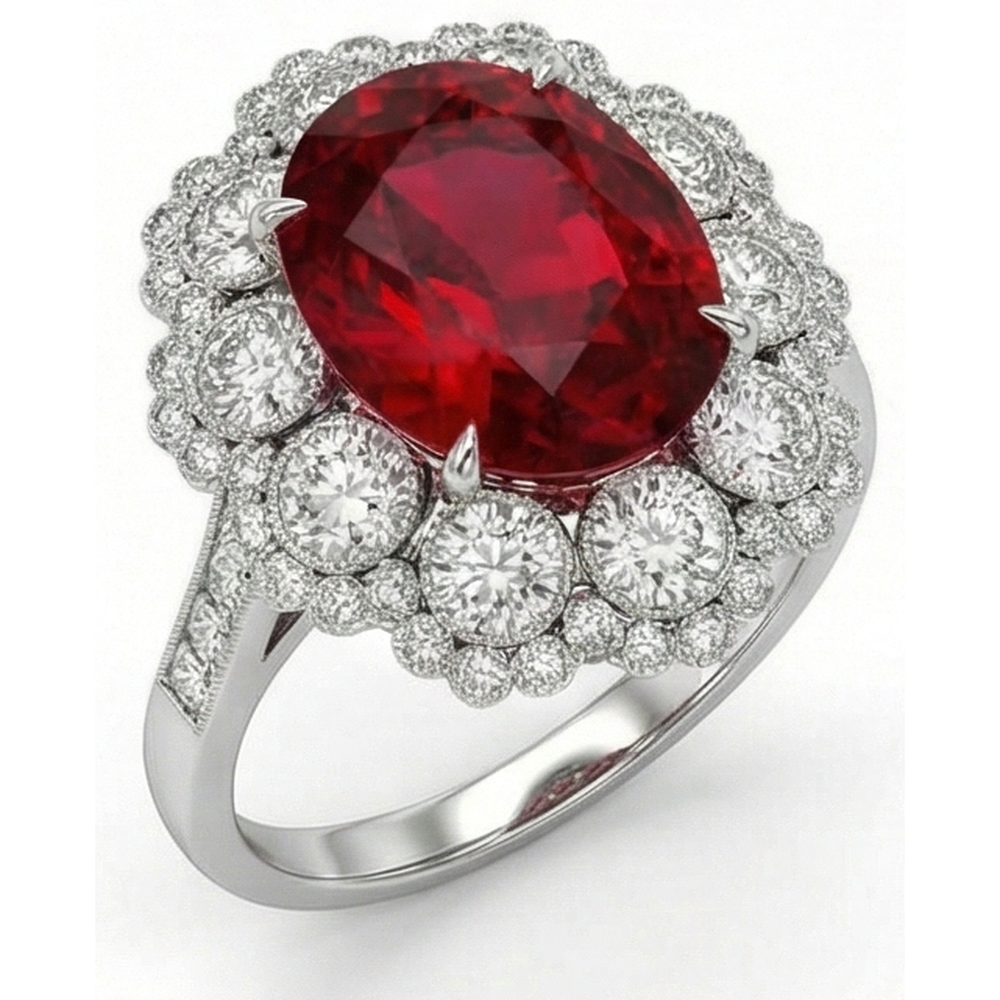 Ruby And Natural Earth Mined Diamond Wedding Ring White Gold 14K 4.50 Carats