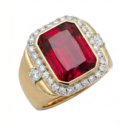 Ruby Lab Grown Ring 10K Yellow Gold Men's Statement Ring