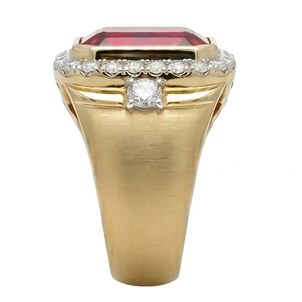 Ruby Lab Grown Ring 10K Yellow Gold Men's Statement Ring