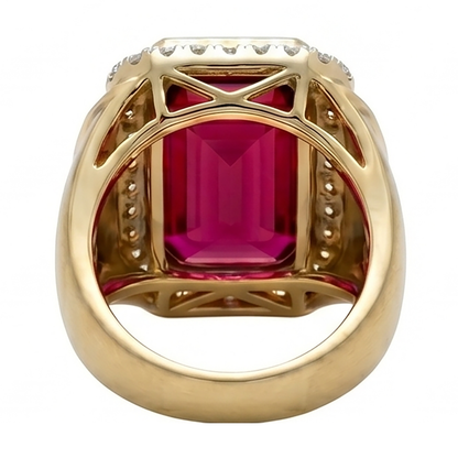 Ruby Lab Grown Ring 10K Yellow Gold Men's Statement Ring