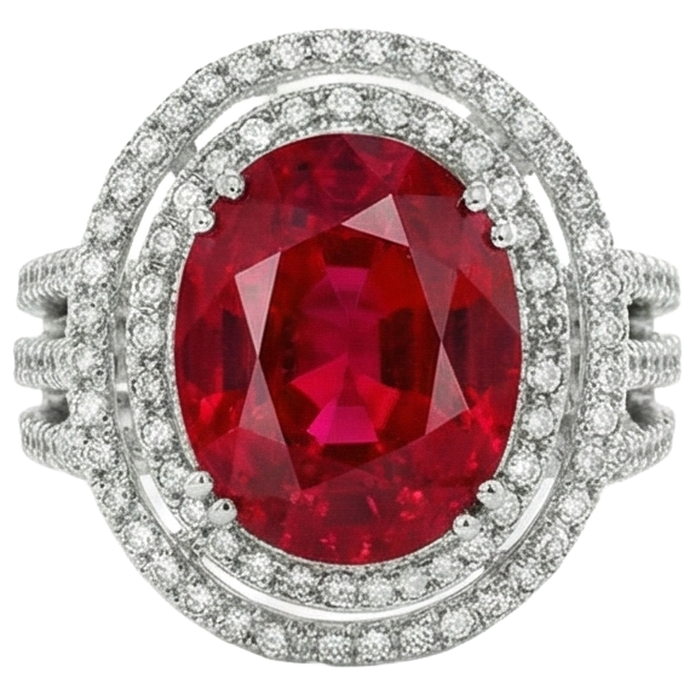 Ruby With Natural Earth Mined Diamonds 4.5 Carats Wedding Ring White Gold 14K