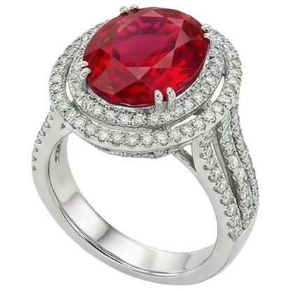 Ruby With Natural Earth Mined Diamonds 4.5 Carats Wedding Ring White Gold 14K