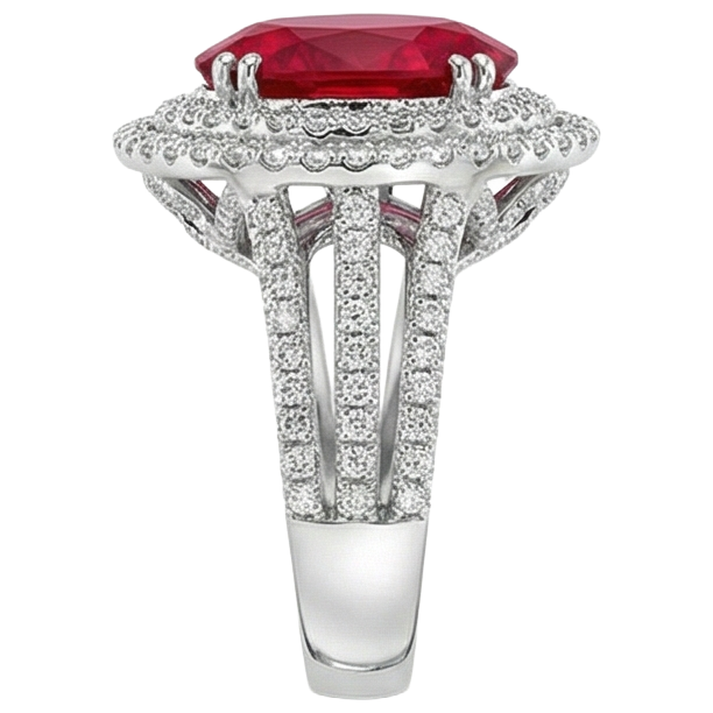 Ruby With Natural Earth Mined Diamonds 4.5 Carats Wedding Ring White Gold 14K