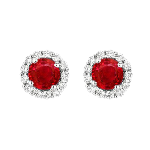 Ruby And Natural Earth Mined Diamonds 3.30 Carat Stud Earrings White Gold 14K Push Back