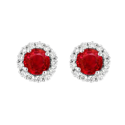 Ruby And Natural Earth Mined Diamonds 3.30 Carat Stud Earrings White Gold 14K Push Back