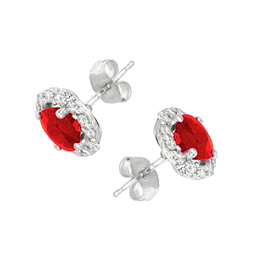 Ruby And Natural Earth Mined Diamonds 3.30 Carat Stud Earrings White Gold 14K Push Back
