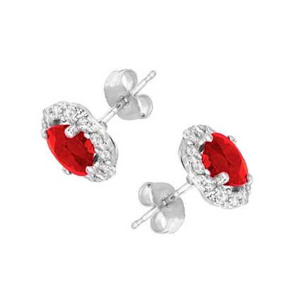 Ruby And Natural Earth Mined Diamonds 3.30 Carat Stud Earrings White Gold 14K Push Back