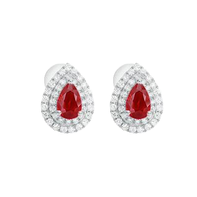 Ruby With Halo Natural Earth Mined Diamond Ladies Stud Earring 4.20 Carat WG 14K