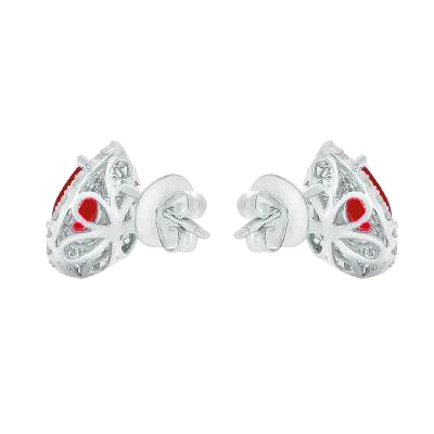Ruby With Halo Natural Earth Mined Diamond Ladies Stud Earring 4.20 Carat WG 14K