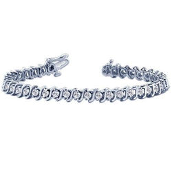 S Link Design Natural Diamond Tennis 14K White Gold Bracelet