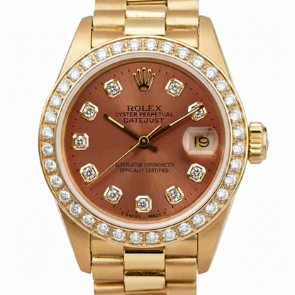 Salmon Diamond Dial Bezel Rolex President Style Watch Dj
