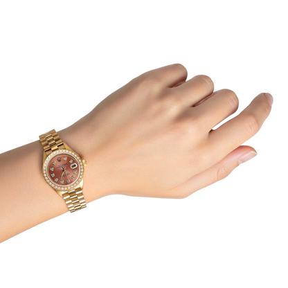Salmon Diamond Dial Bezel Rolex President Style Watch Dj P2