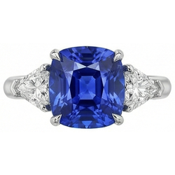 Sapphire 3 Stone Ring With Trillion Natural Earth Mined Diamonds