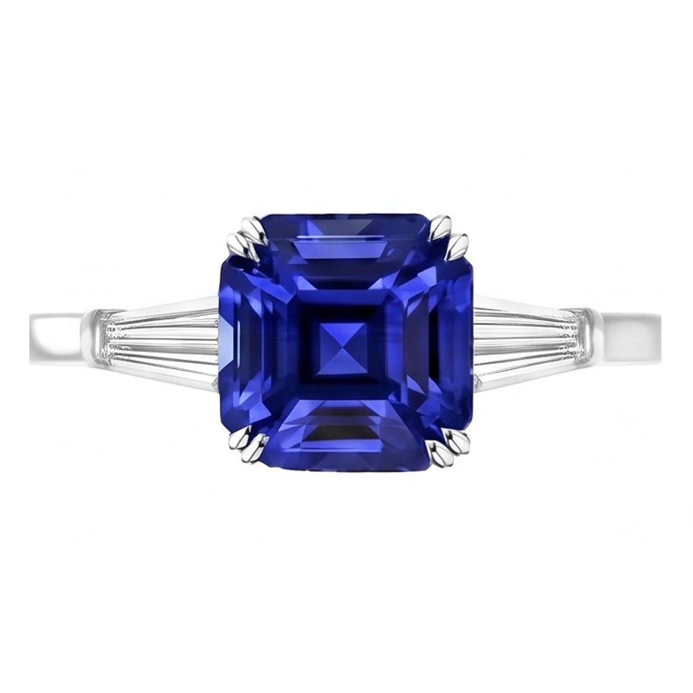 Sapphire And Baguette Natural Earth Mined Diamond Ring