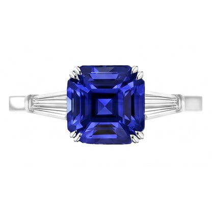Sapphire And Baguette Natural Earth Mined Diamond Ring