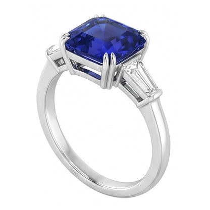 Sapphire And Baguette Natural Earth Mined Diamond Ring
