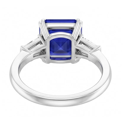 Sapphire And Baguette Natural Earth Mined Diamond Ring