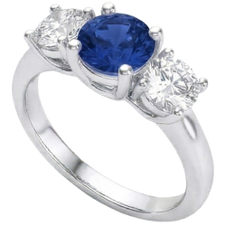 Sapphire And Natural Earth Mined Diamond 3 Stone Ring