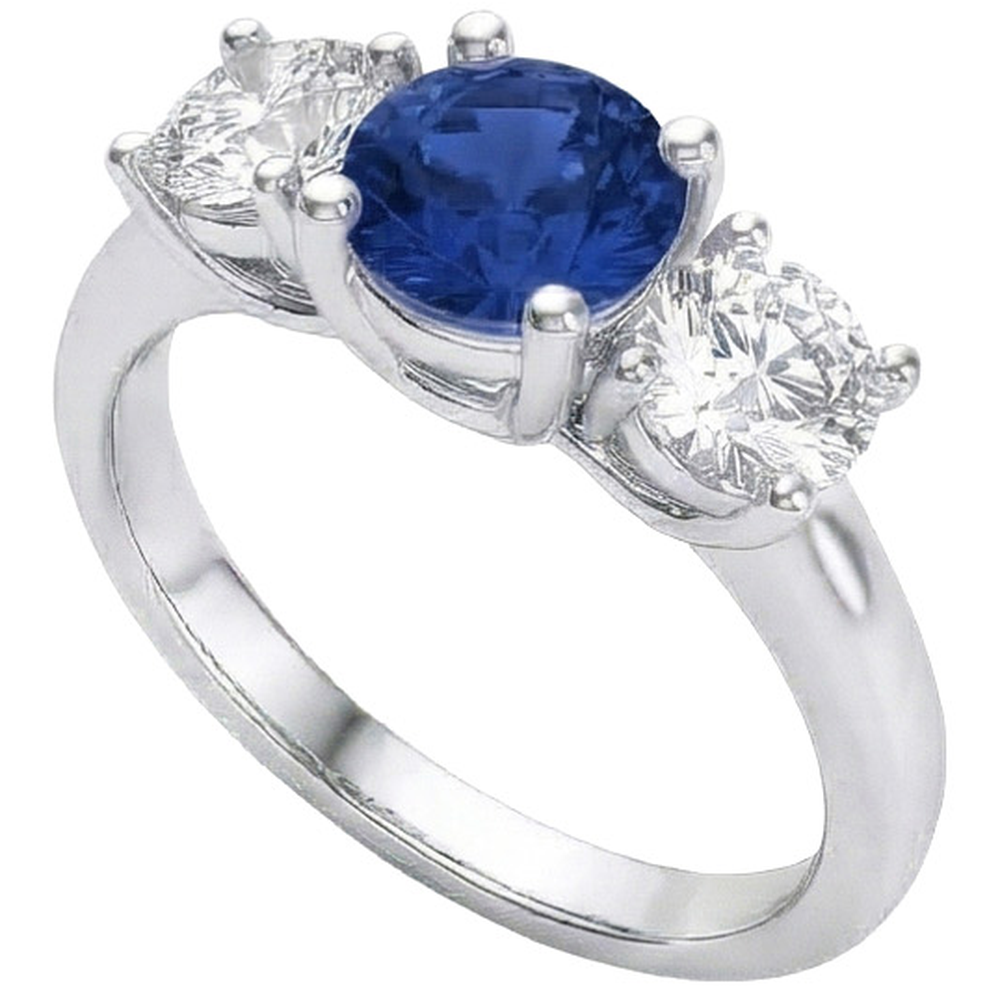 Sapphire And Natural Earth Mined Diamond 3 Stone Ring