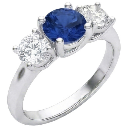 Sapphire And Natural Earth Mined Diamond 3 Stone Ring