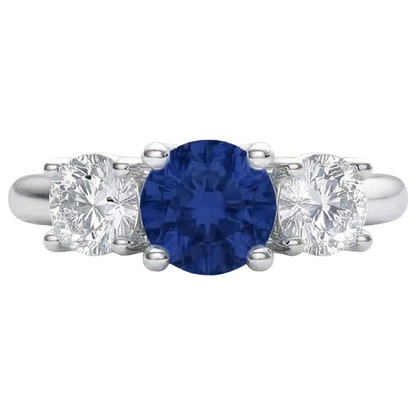 Sapphire And Natural Earth Mined Diamond 3 Stone Ring