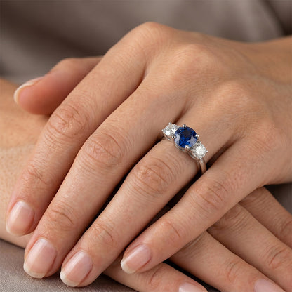 Sapphire And Natural Earth Mined Diamond 3 Stone Ring