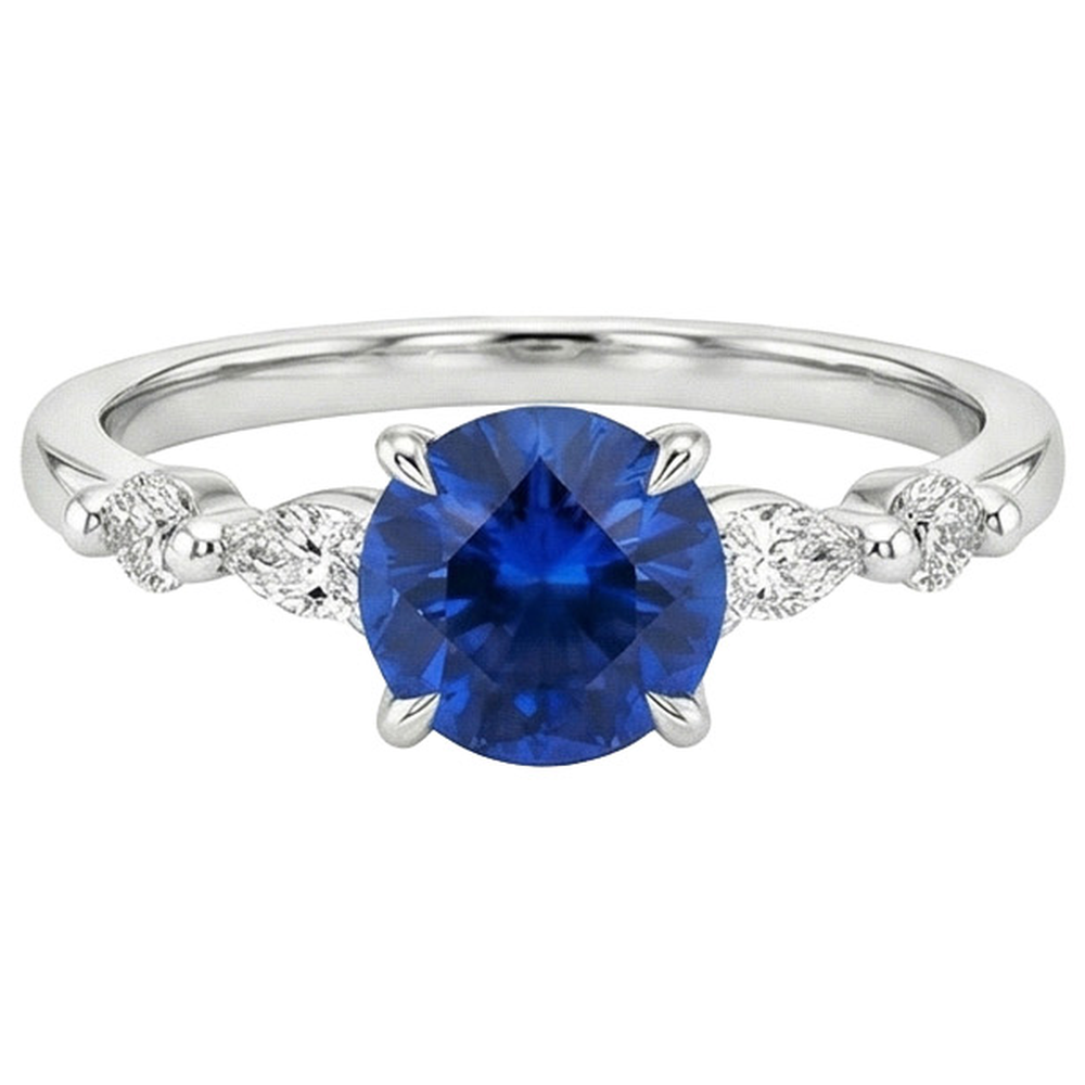natural round sapphire 2ct ring close up detail