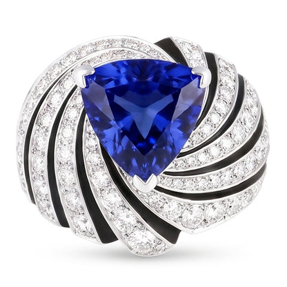 Sapphire And Natural Earth Mined Diamond Ladies Cocktail Ring