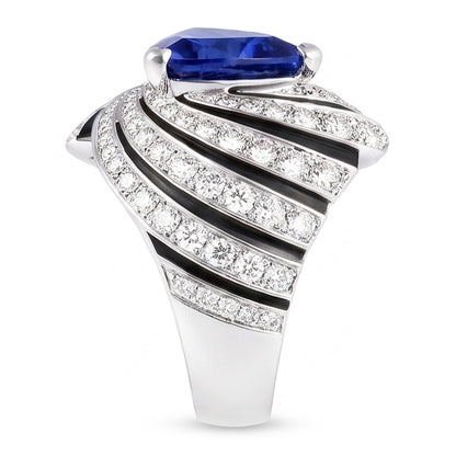 Sapphire And Natural Earth Mined Diamond Ladies Cocktail Ring