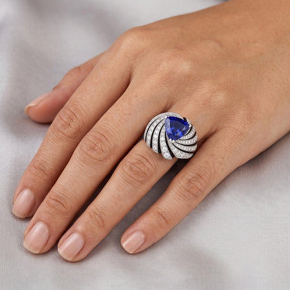 Sapphire And Natural Earth Mined Diamond Ladies Cocktail Ring