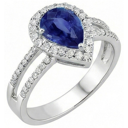 Sapphire And Natural Earth Mined Diamonds 2.75 Carats Ring Split Shank Gold White 14K